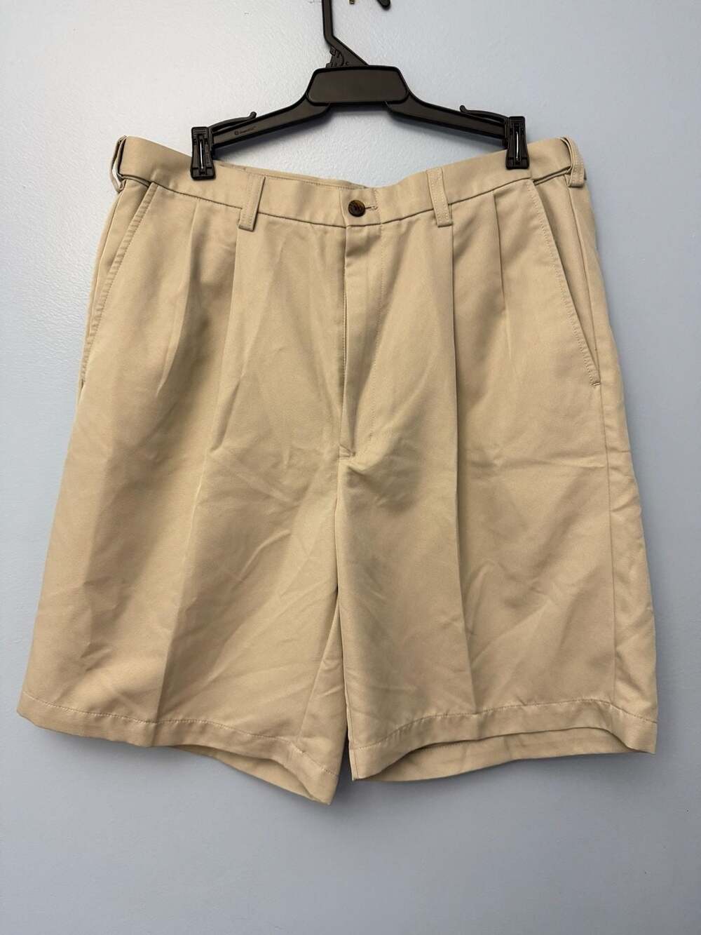 Haggar Men's Pleated Khaki Chino Shorts Size 34 Beige Polyester